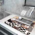 Fat Chef Dish Drying Mats for Kitchen Counter 16x18 Inch Buffalo Plaid Cooking Utensils Absorbent Dishes Drainer Mat Reversible Microfiber Quick Dry Rack Pad Chef Kitchen Drying Mat for Countertop