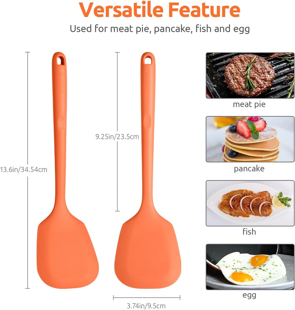 600ºF Heat Resistant Silicone Turner: U-Taste 13.6in Solid Kitchen Spatula Flipper, Food Grade Flexible & Thin Rubber Seamless Cooking Utensil for Flipping Egg, Pancake in Nonstick Cookware (Orange)