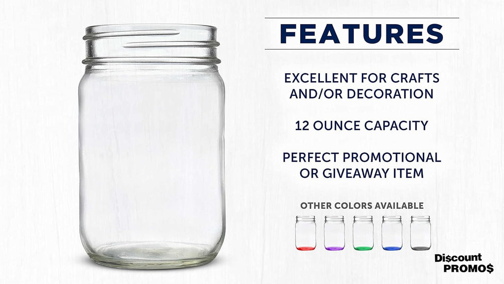 DISCOUNT PROMOS Decorating Mason Jars 12 oz. Set of 10, Bulk Pack - Glass Jars for Overnight Oats, Candies, Fruits, Pickles, Spices, Beverages - Clear