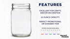 DISCOUNT PROMOS Decorating Mason Jars 12 oz. Set of 10, Bulk Pack - Glass Jars for Overnight Oats, Candies, Fruits, Pickles, Spices, Beverages - Clear
