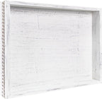 Wooden Decorative Tray, Rectangular Serving Tray with Wood Bead, Farmhouse Big Tray for Ottoman, Countertop, Coffee Tabl, 16.5" x 13"x 1.6" (Retro White)