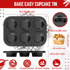Flexzion Muffin Tray Cupcake Baking Pan 2 Pack, 6-Cup Nonstick Carbon Steel Muffin Tins Non-Stick Cupcake Tin Bakeware Accessories for Baking Cupcakes Muffin Brownies Snacks, Easy Clean, Fridge Safe
