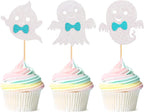 24Pcs Ghost Cupcake Toppers - Bule Halloween, Bule and White Halloween Birthday Decorations, Bule Halloween Baby Shower Decor, Ghost Decorations, Halloween Gender Reveal Decorations