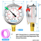 MEANLIN MEASURE -30inHG~30Psi Vacuum Pressure Gauge 1/4" NPT 2.5" FACE DIAL, Stainless Steel Liquid Filled Pressure Gauge WOG Water Oil Air Lower Mount (with 2PCS Snaps)