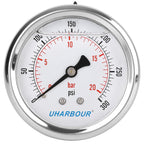 Glycerin Filled Pressure Gauge 300psi/20bar, Stainless Steel case, Brass Inside Construction, 2-1/2" dial, 1/4" NPT Back Connection.……