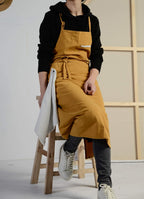 Adjustable Japan Nordic Style Soft Cotton Linen Apron with Four Pockets A Towel