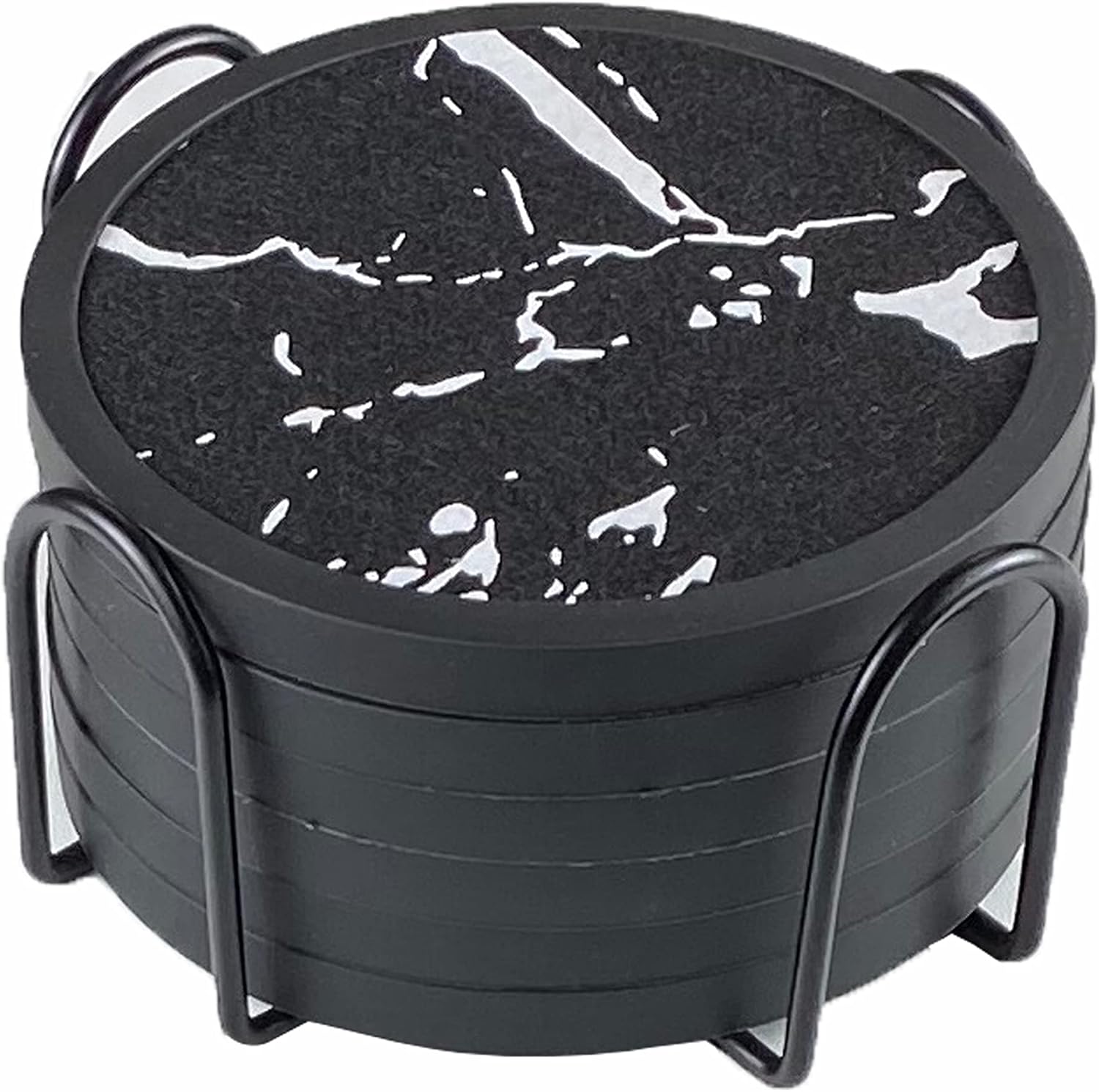 Absorbent Coasters for Drinks with Holder - 6packs, Silicone Coaster with Soft Felt Insert (4.5 inch Holder, Marble Pattern)