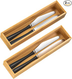 Silverware Tray for Drawer, Stackable Kitchen Bamboo Drawer Organizer 12" x 3" x 2" Set of 2