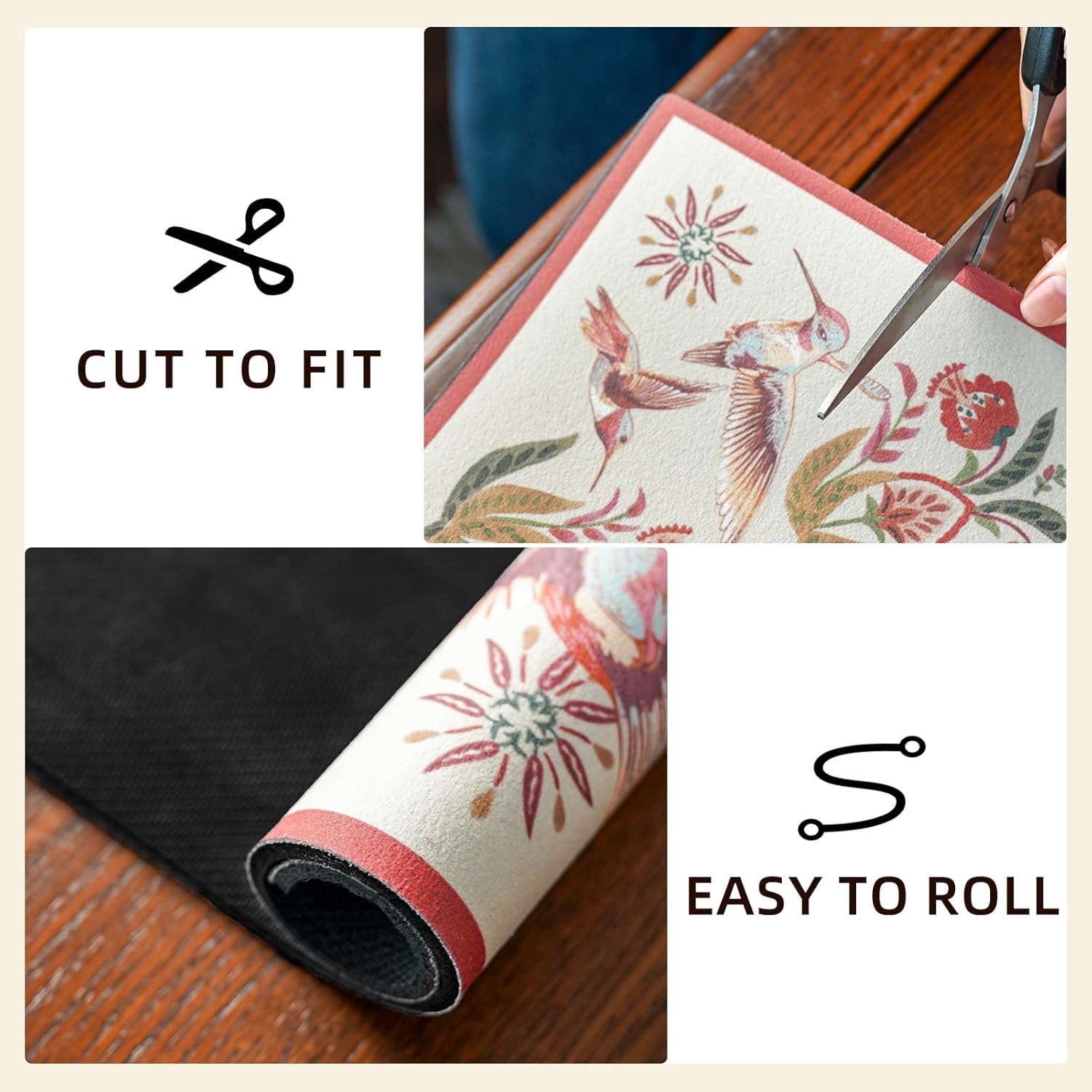 Dish Drying Mat Coffee Mat Rubber Backed Soft Silicone Dish Drying Mat for Kitchen Counter or Sink for Kitchen Bathroom Coffee Bar (Birds and Flowers, 16 x 24 Inches)