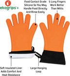 Ekogrips Plus Oven Gloves with Fingers, Comfy Waterproof Silicone Oven Mitts Heat Resistant with Long Cuff, Insulated BBQ Gloves Perfect for Grilling, Baking, Smoker, Canning, and Pizza, Orange, OSFM