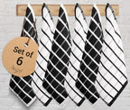 Urban Villa Dish Cloths Terry Cotton Pack of 6, Highly Absorbent Quick Drying Super Soft Premium Dish Towels for Kitchen with Hanging Loop Hand & Tea Towels - 12x12 Inch, (Black & White, Checks)