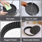 Tart Pan Removable Bottom - 9 Inch Non-Stick Carbon Steel Pie Pan for Baking Tarts, Pies, Quiches, Brownies, Quiche Baking Dish with Fluted Edges, Fruit Tart Mold