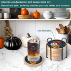 Halloween Coasters Set of 6, Pumpkins Coaster, Minacun Black Absorbent Coasters with Holder Halloween Thanksgiving Themed Party Decoration 4.3 Inch