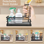 Kitchen Sink Caddy Organizer, 10.5" X 4.0" X 3.6" Sink Sponge Holder for Kitchen with Instant Drying Stone and Dish Brush Holder, Bathroom Organizer for Sponges, Scrubbers, Soap