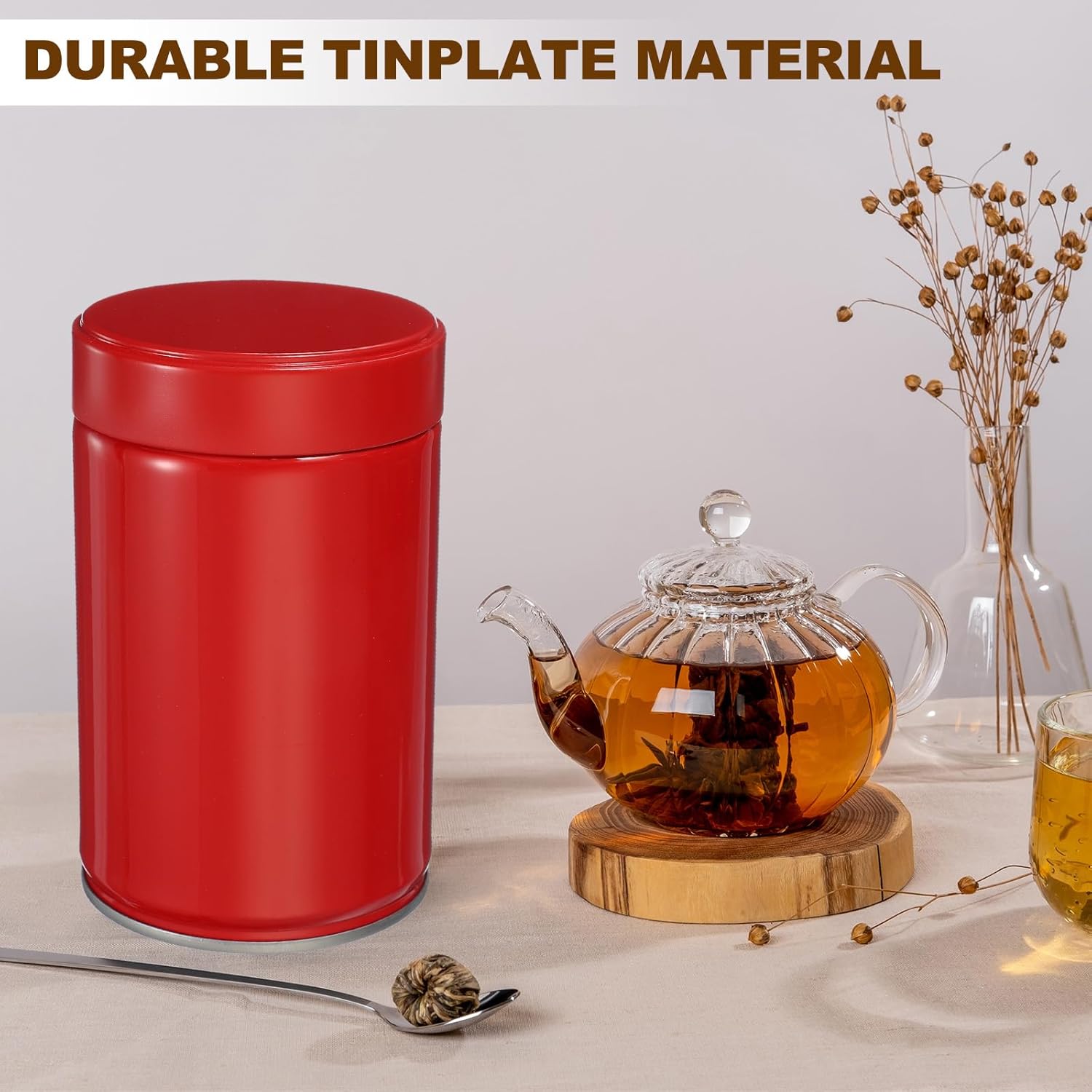 uxcell 2Pcs Round Tea Canisters, 5" x 3" Airtight Metal Tea Containers for Loose Tea, Coffee Beans, Spices - Durable, Compact, and Stylish Storage Tea Tin (Red)