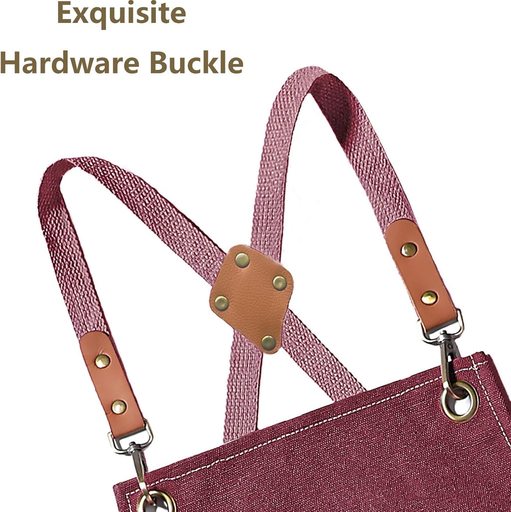 AFUN Chef Aprons for Men Women with Large Pockets, Cotton Canvas Cross Back Heavy Duty Adjustable Work Apron, Size M to XXL(Darkred)