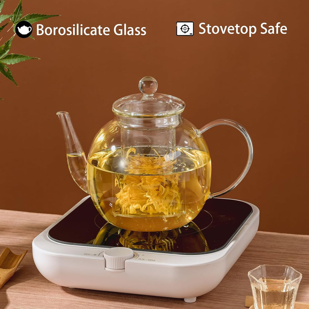 1530 ml/52 oz Large Glass Teapot with Removable Infuser, Clear Tea Kettle Stovetop Safe for Loose Leaf and Blooming Tea, Tea Lover's Choice