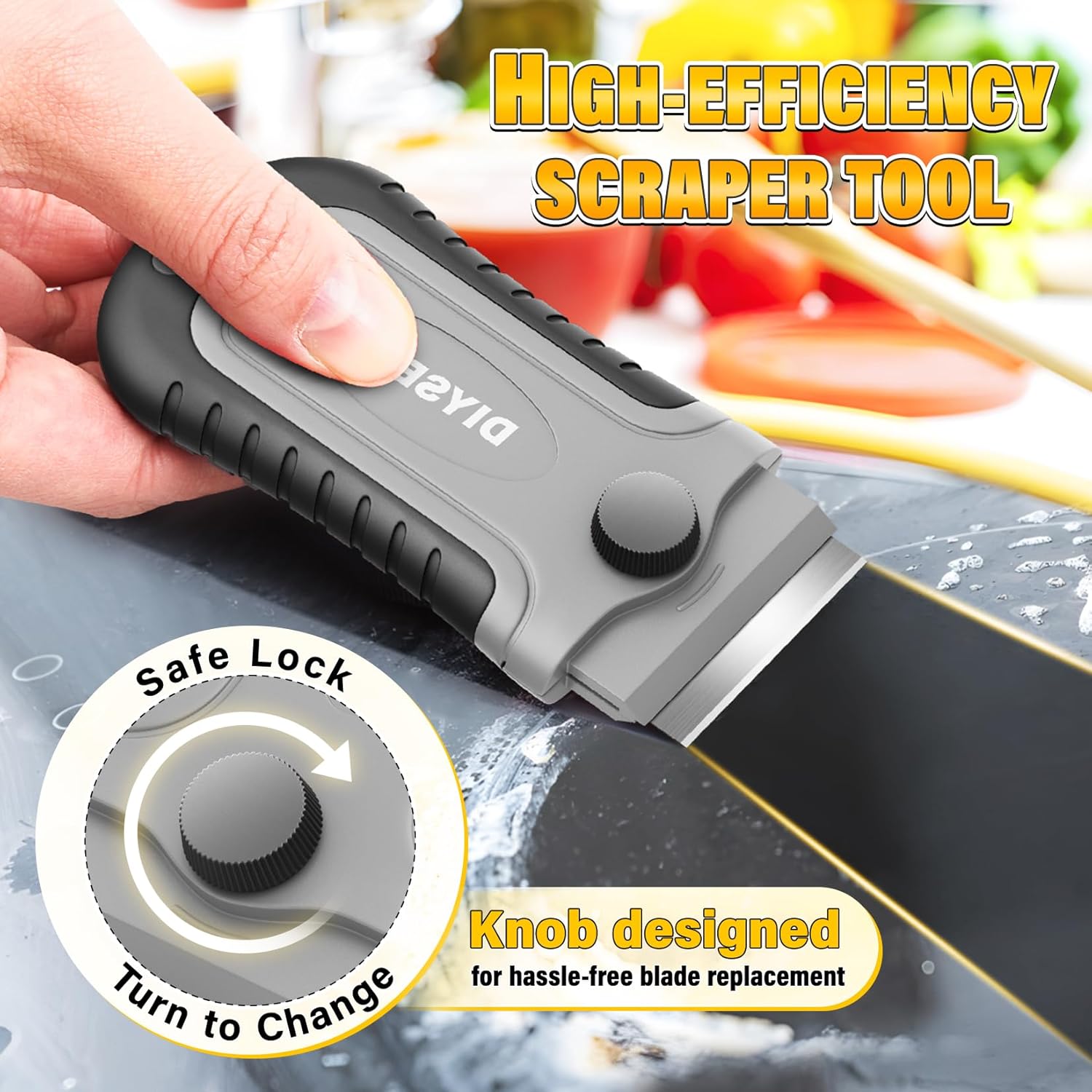 DIYSELF 2 Pack Razor Blade Scraper with 30 Pcs Spare Blades - Scraper Tool for Cleaning, Glass, Stickers - Scraper for Glass Top Stove - Paint Scraper - Razor Scraper - Glass Scraper - Oven Scraper