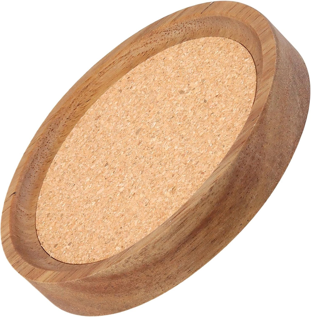 Set of 12 Acacia Wood Cork Coasters with Holder - 4.13 Inch Absorbent Insulated Drink Pads, Stackable for Coffee Table & Office Desk