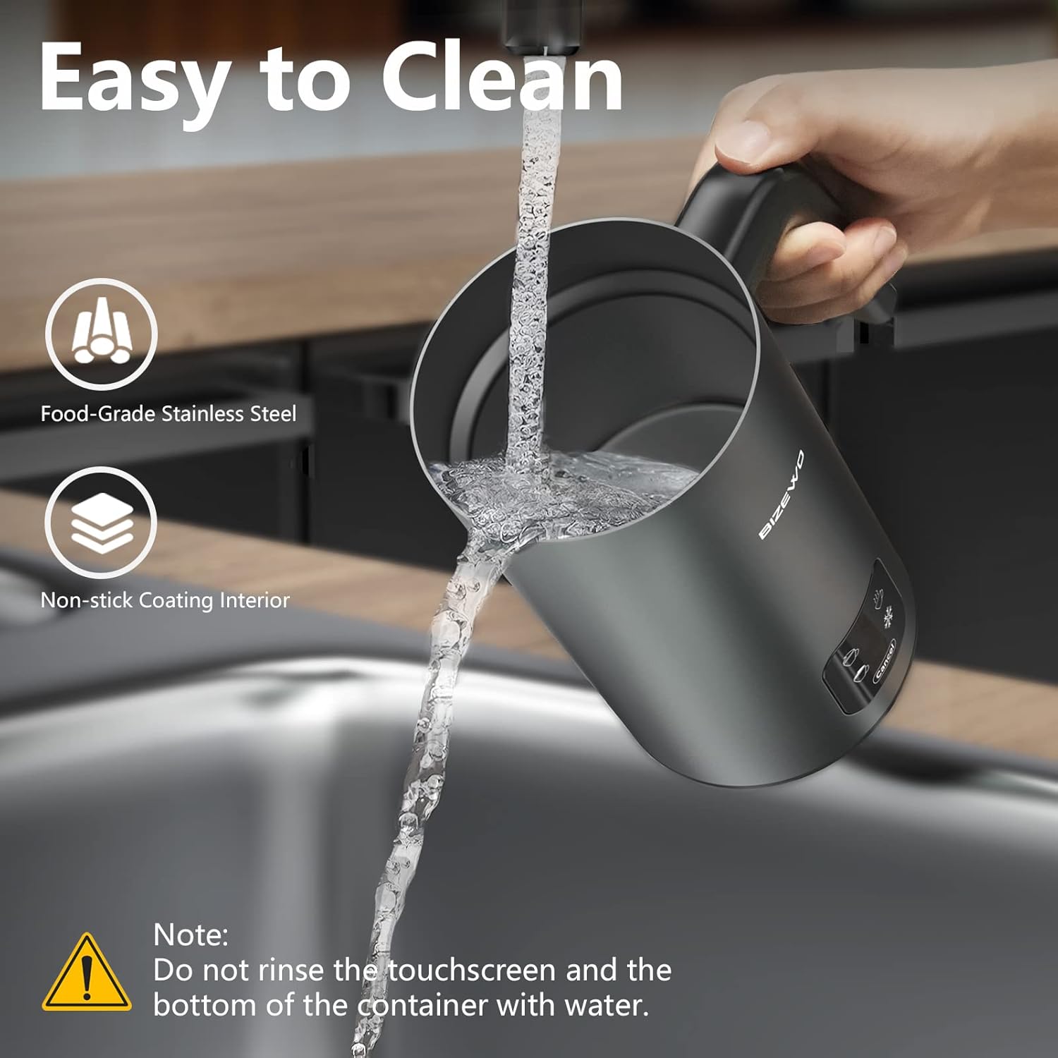 BIZEWO Milk Frother Electric, Warm and Cold Milk Steamer, 4 IN 1 Automatic Milk Warmer Stainless Steel with Touch Screen for Coffee, Latte, Macchiato, Cappuccino, Hot Chocolate