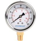 Glycerin Filled Pressure Gauge 160psi/11bar, Stainless Steel case, Brass Inside Construction, 2-1/2" dial, 1/4" NPT Rear Connection.