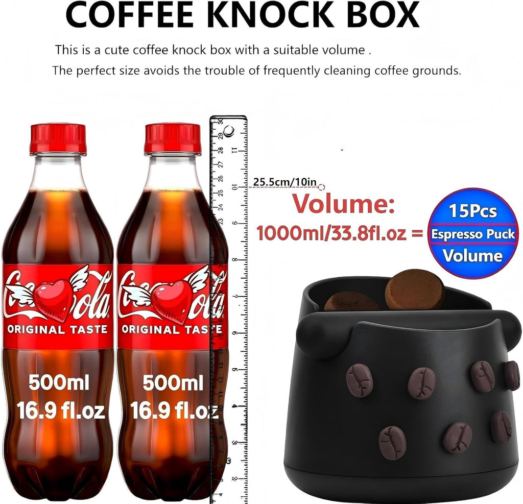 Coffee Knock Box, Espresso Knock Box with Barista Towels, Coffee Grounds Container Disposal,Removable Knock Bar and Non-Slip Base, Espresso Machine Accessories,Black, JDHAVMOS