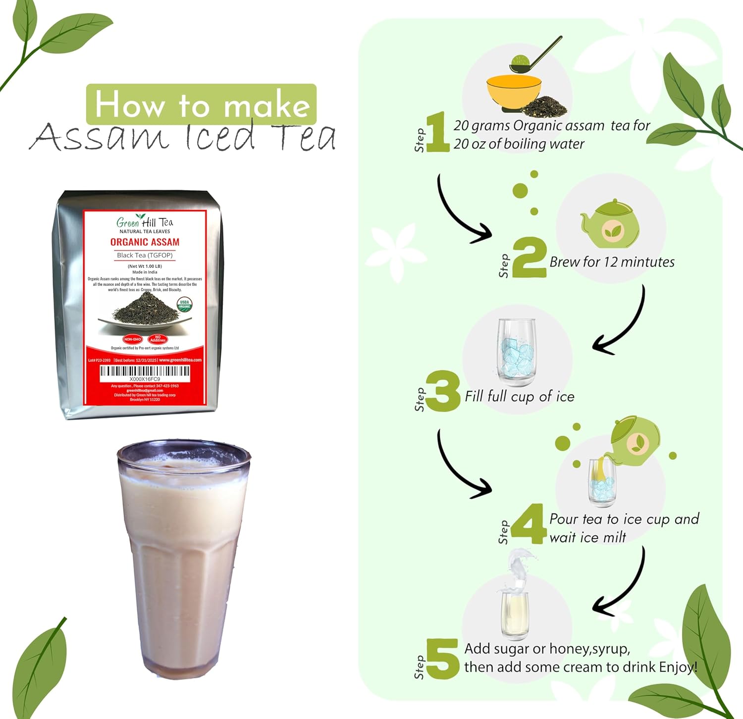 Greenhilltea, Assam TGFOP Black Tea with Tippy Flowery Malty Premium Black Tea Loose Leave Tea 1 LB