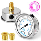 MEANLIN MEASURE 0~160Psi Stainless Steel 1/4" NPT 2.5" FACE DIAL Liquid Filled Pressure Gauge WOG Water Oil Air Center Back Mount, with 1/4" x 1/2" NPT and 1/4" x 3/8" NPT Hex Bushing
