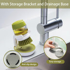 Soap Dispenser Dish Brush Palm Brush Scrub Brush Equipped with Storage Bracket and Drainage Base,Easy to Clean Kitchen Utensils and Sink, Includes a Replaceable Brush（Green）