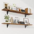 RICHFOCUS Floating Shelves for Wall Decor, 47.3W x 8D Wall Shelves Set of 2, 8 Inch Deep Rustic Wood Shelves Wall Mounted with Brackets, Long Shelves for Living Room Bedroom Kitchen, Rustic Brown