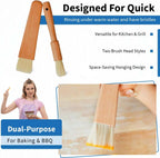 ANGEL’S PEEL LOUNGE Pastry Brush for Baking - Basting Brush with Wooden Handle Flat and Round Heads - Food Brushes for Cooking - Best for BBQ, Egg, Butter, Oil and Sauce – 2 PCS