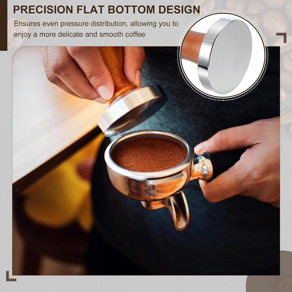 uxcell 58mm Coffee Tamper, Stainless Steel Espresso Press Tamper, Espresso Tamper with Wooden Handle Suitable for Coffee Shop, Restaurant Bar, Bakery (Dark Brown)