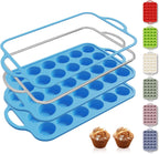 2 Packs 24 Cups Silicone Muffin Pan with Metal Reinforced Frame Mini Size Cupcake Pan Tray Egg Bites Cookie Molds Muffin Tin Tart Pans chocoflan mold Baking Sheet Set Breakfast Sandwiches