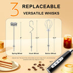 YUSWKO Handheld Milk Frother Wand for Coffee, Rechargeable Electric Whisk with 3 Heads 3 Speeds Drink Mixer Coffee Frother For Latte, Cappuccino, Hot Chocolate, Egg (Without Stand, Light Black)