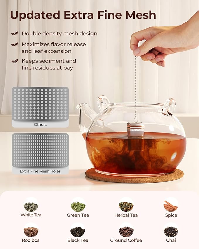 2 Pack Reinmoson Tea Strainers for Loose Tea, 1.58” x 2.2” Extra Fine Mesh Tea Infuser, 304 Stainless Steel & Threaded Lid, Loose Leaf Tea Steeper for Black Tea, Rooibos, etc