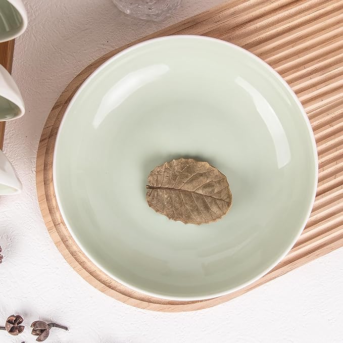 Set of 6 Dinner Plates 8 Inch, Green Porcelain Plates, Microwave Oven Dishwasher Safe Scratch Resistant