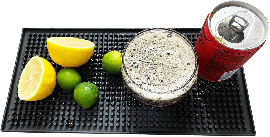Bar Mats 2PCS 6" x 12" Small Black, Countertop Coffee Mat for Home Bar, Service Spill Mat for Cocktail Bartender Kitchen, PVC Counter Top Cup Glasses Dish Drying Mat, 2Pac(Black)