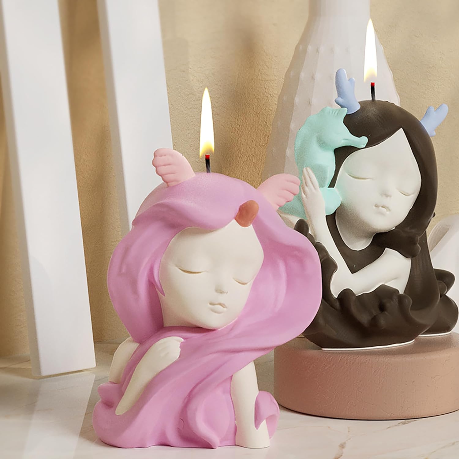 3 Pack Sleep Beauty Candle Mold - Resin Casting Silicone Molds for Home Decor & Candle Making Wave Spiral Mold