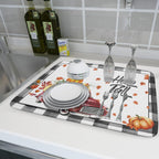 Hello Fall Pumpkin Dish Drying Mat for Kitchen Counter Decor 18x24 Inch Red Truck Harvest Absorbent Reversible Microfiber Dish Drying Pad Buffalo Check Plaid Dish Drainer Rack Mats for Coffee Bar