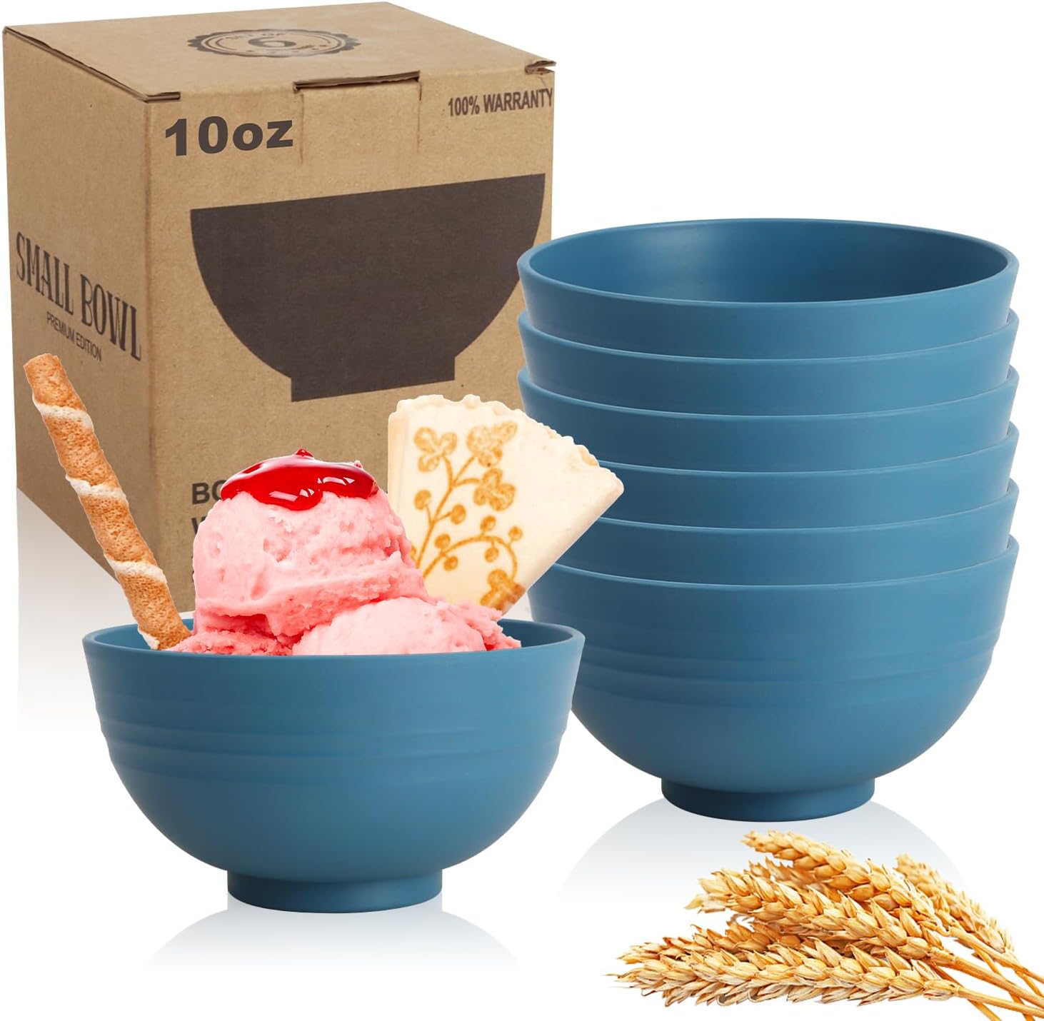 Small Wheat Straw Bowls Sets of 6,Dishwasher Safe and Microwave Safe Snack Bowls 10oz,Alternative Handy Plastic Bowls Reusable for Snack and Ice Cream. Blue