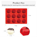 3Pcs Oreo Cookie Chocolate Silicone Molds, 12-Cavity Round Chocolate Cookie pans for Candy, Silicone Baking Molds for Mini Cakes, Jelly and Muffin Baking (red)