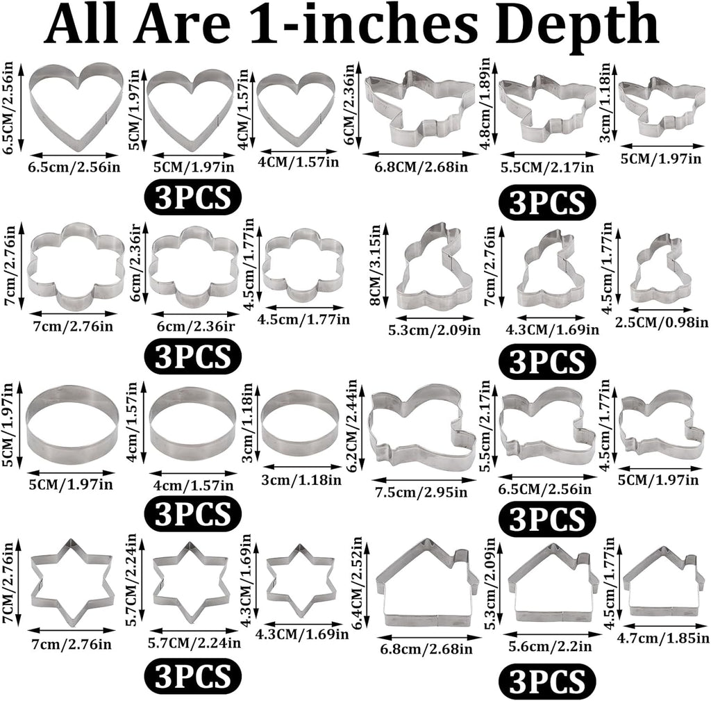 Metal Cookie Cutters Set 24 Pieces, Cookie Cutter -Heart, Star, Round, Flower, Animals for Valentine'S Day Christmas Holiday