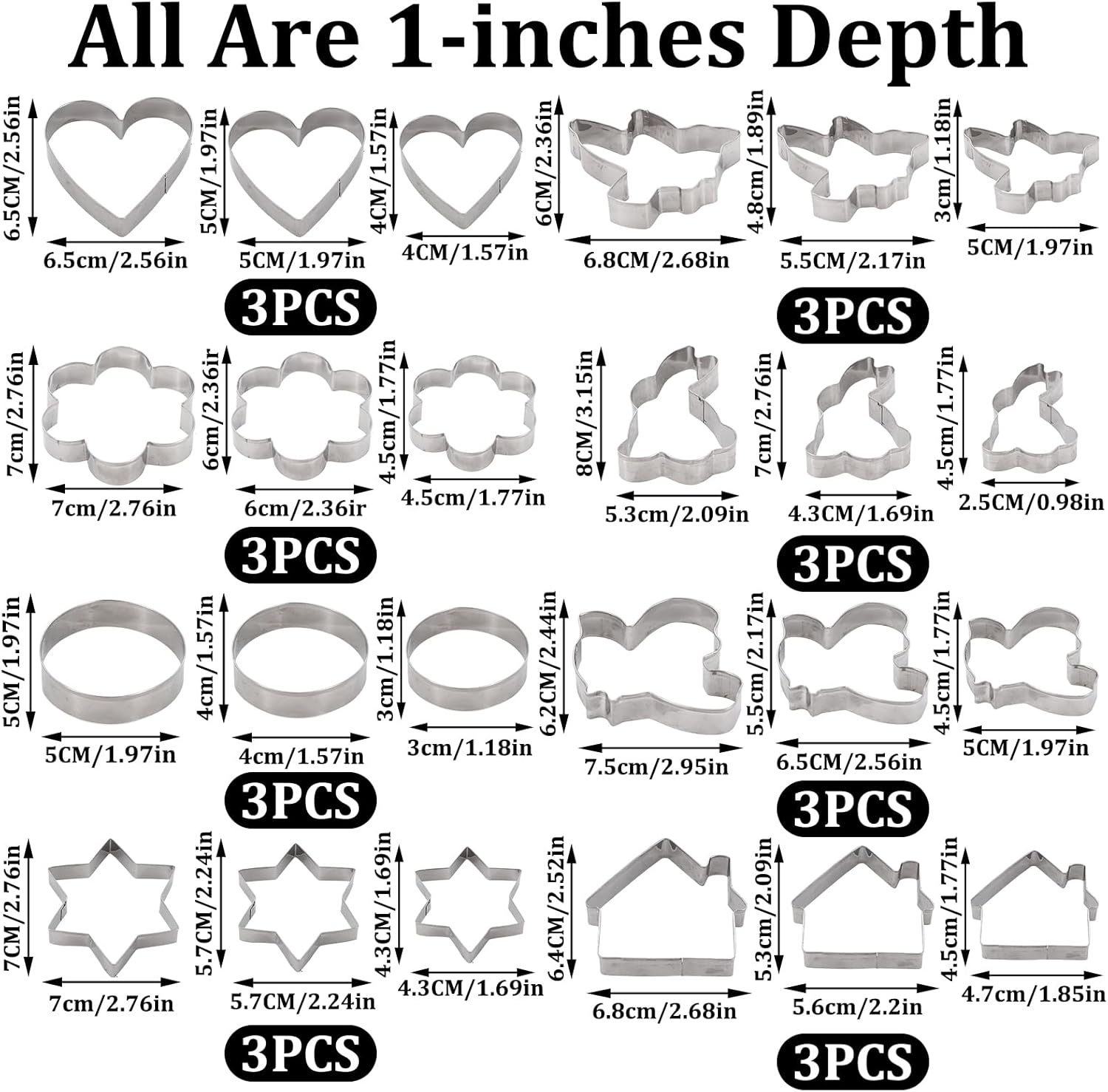 Metal Cookie Cutters Set 24 Pieces, Cookie Cutter -Heart, Star, Round, Flower, Animals for Valentine'S Day Christmas Holiday