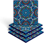 Set of 4 Silicone Coasters - Protect Against Water Marks or Damage - Fits All Cups, 3.5" Size, Blue Morocco