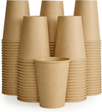 LITOPAK 100 Pack 12 oz Kraft Paper Cups, Disposable Coffee Cups, Disposable Drinking Cups, Hot Coffee Cups, Paper Coffee Cups for Water, Coffee, Juice, and Milk