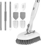 SetSail Floor Scrub Brush, 3-in-1 Tile Tub Floor Scrubber with 52-inch Adjustable Long Handle Shower Cleaner Brush and 4 Detachable Replacement Brush Heads for Cleaning Bathroom Tub Tile, White