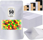 50 Pack Zip Lock Bags, Reusable Snack Bags with Window, Cookie Bags for Pastry, Herbs, Jerky, Spices, Soap, Pet, Gifts, Resealable Baggies for Small Business, Farm Stand Supplies