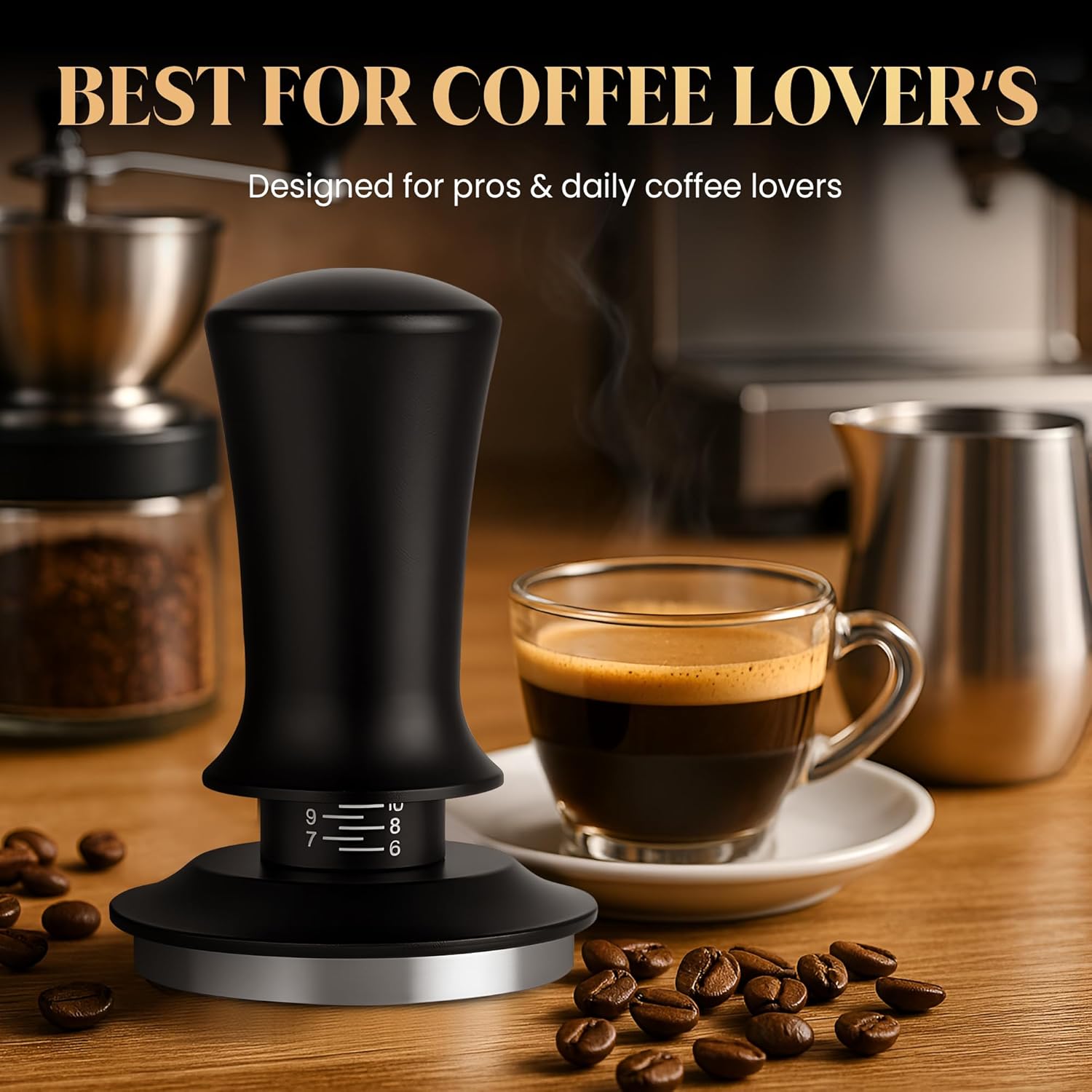 53mm Espresso Tamper – Professional Barista Coffee Tamper with SpringLoaded,Calibrated Flat Stainless-Steel Base & Ergonomic Handle,Fits 53mm Portafilter, Ideal Coffee Accessory for Espresso Lovers