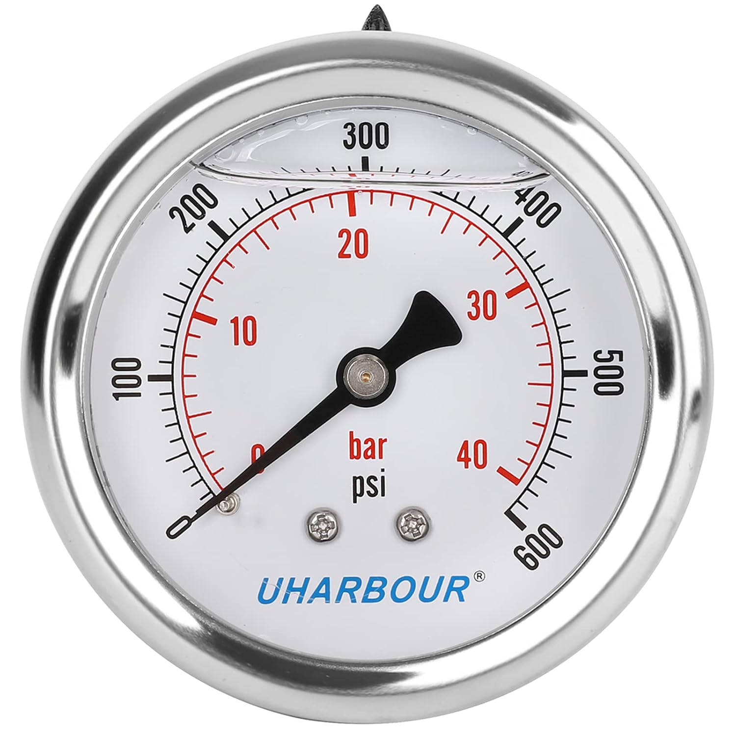 Glycerin Filled Pressure Gauge 600psi/40bar, Stainless Steel case, Brass Inside Construction, 2-1/2" dial, 1/4" NPT Back Connection.……