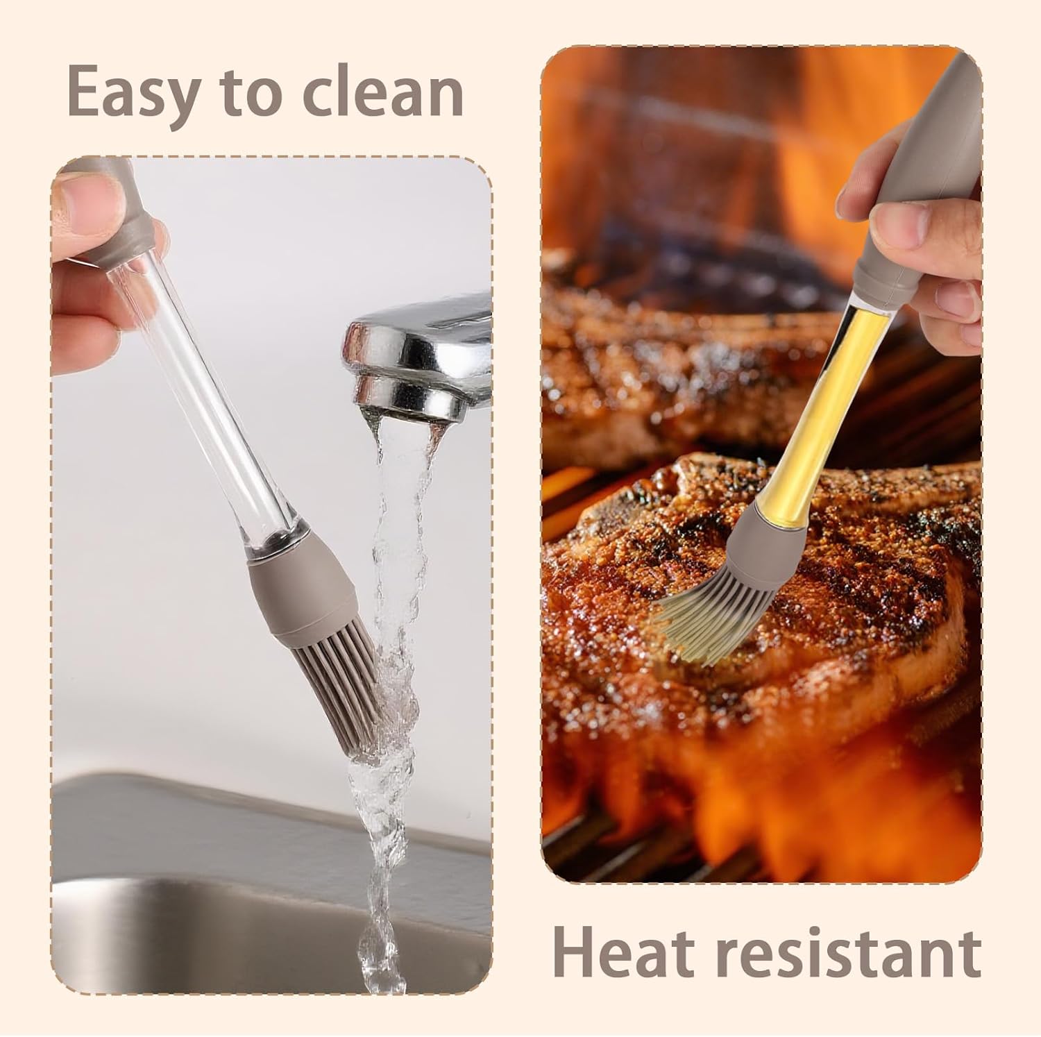 6pcs Basting Brush for Cooking, Silicone Heat Resistant Grilling Basting Brush with Hollow Handle for Cooking BBQ Baking Spreading Oil Sauce Butter Pastry Food Tool Kitchen Gadget(Grey & Blue)